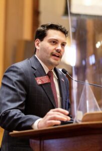 State Rep. Steven Sainz (R-St. Marys) speaks during the 2022 legislative session at the State Capitol in Atlanta on March 29, 2022. (Credit: Georgia House of Representatives)