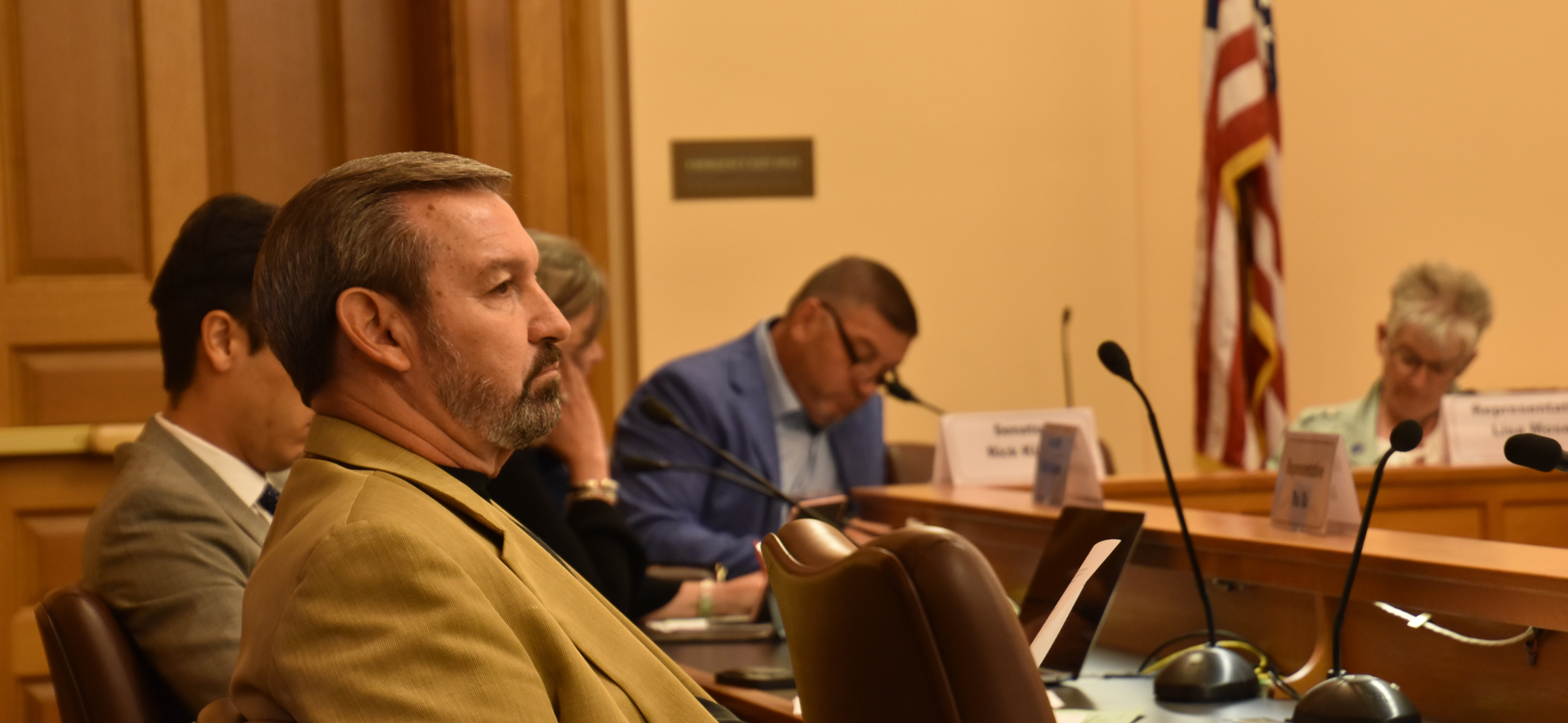 Sen. Virgil Peck, R- Havana, listens Tuesday to testimony at the Special Committee on Foreign Adversary Investments and Land Purchases.