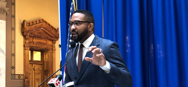 Sen. Eddie Melton, D-Gary, speaks during a March 2020 Statehouse news conference. (Credit: Tom Davies)