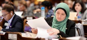 Rep. Ruwa Romman, D-Duluth, at her desk on Sine Die, the last day of the 2023 legislative session. (Credit: Georgia House of Representatives).