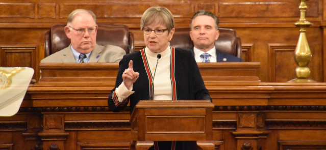 Gov. Laura Kelly delivers her State of the State address Jan. 10 to the Kansas Legislature.