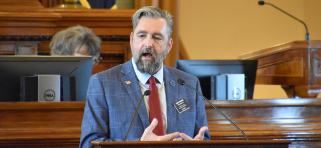 Rep. Jason Probst speaks Feb. 21 on the House floor.