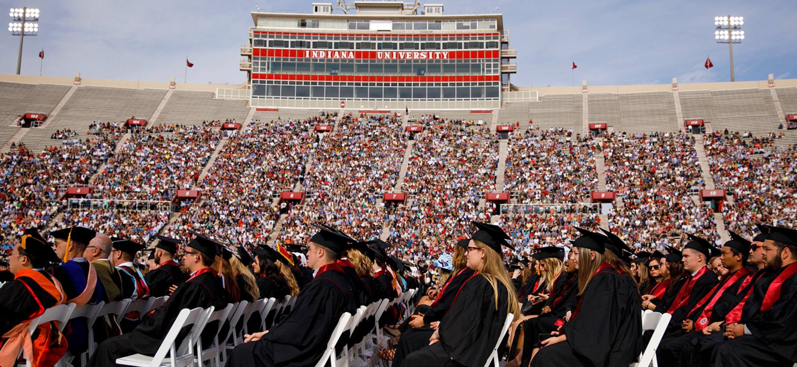 Students participate in a graduation ceremony at Indiana University. (Credit: Indiana University)