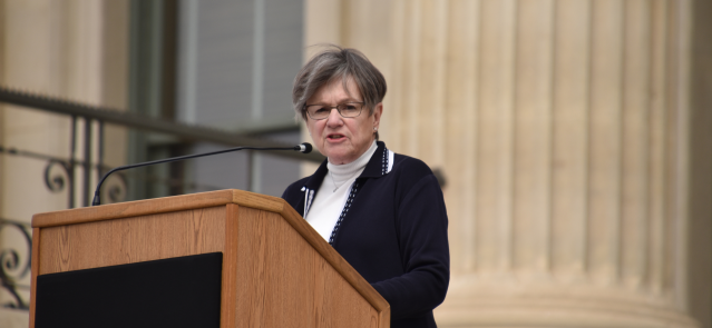 Gov. Laura Kelly speaks at a Mental Health Advocacy Day rally on March 13, 2024.