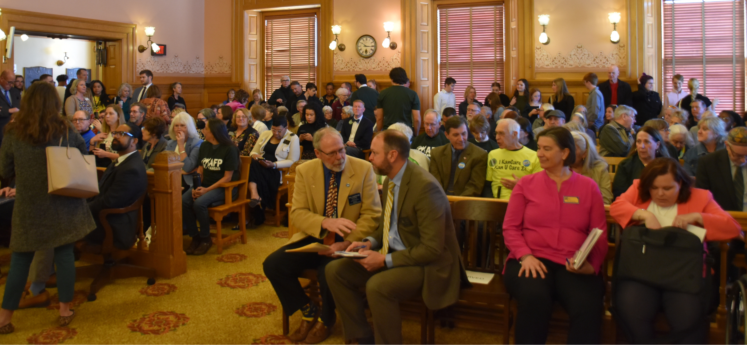Supporters and opponents of Medicaid expansion packed the old Supreme Court room March 20 for a joint Senate hearing.