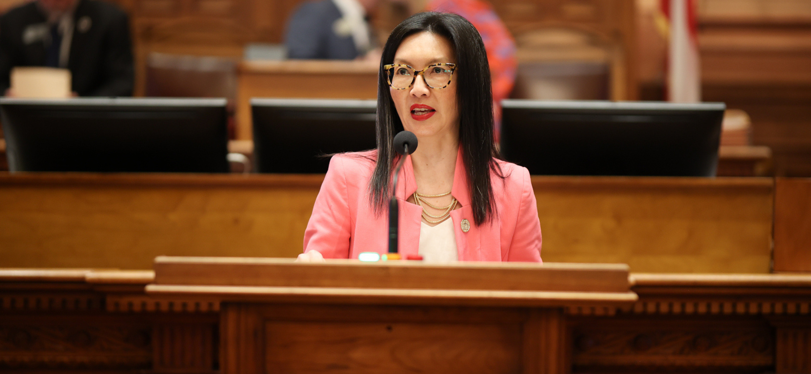 Rep. Michelle Au was among Democrats who spoke against a bill to limit investment by foreign-owned companies in Georgia agricultural land.(Credit: Georgia House)