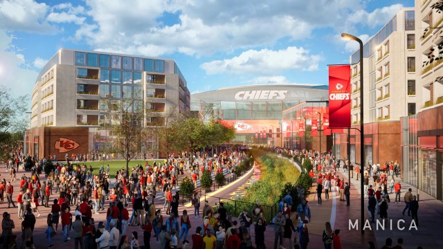 A rendering of a hypothetical new Kansas City Chiefs stadium in Kansas, shared with State Affairs by architect David Manica. (Credit: MANICA)