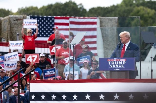 Trump says America is safer under his command during Asheboro visit