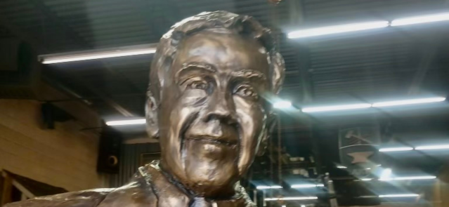 New Lugar statue debuts in the shadow of a stadium he made safer