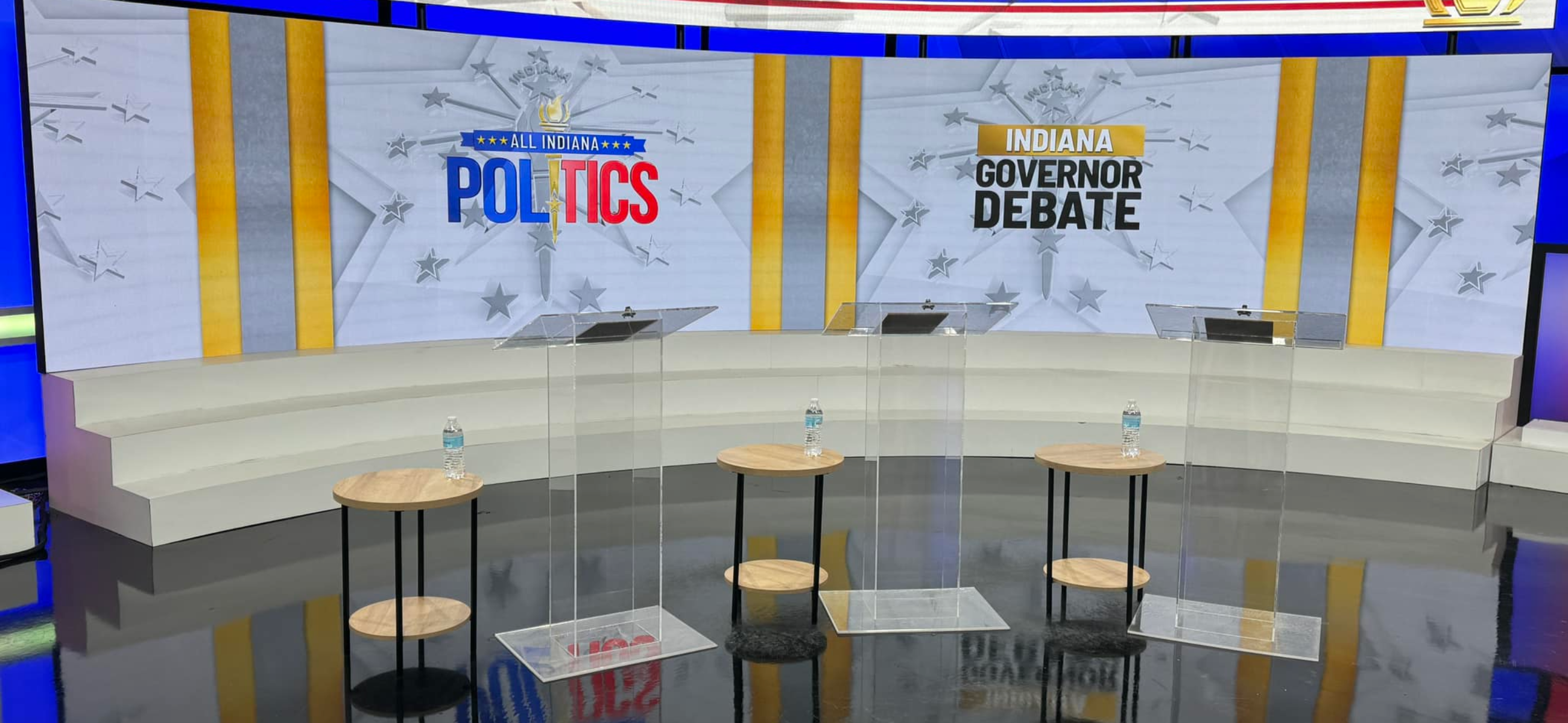 The debate stage is set for the gubernatorial candidates on Oct. 3, 2024. (Credit: WISH-TV)