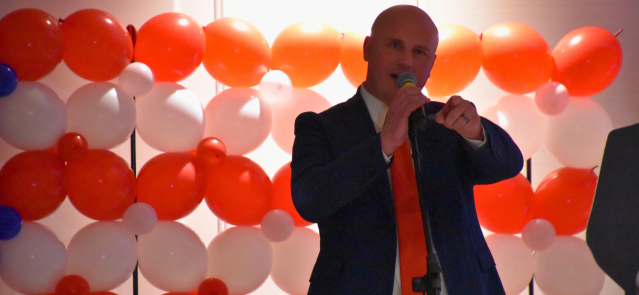 Rep. Adam Thomas speaks Tuesday, Nov. 5, at the Johnson County Republican Party's election night watch party.